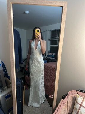 White Halter Satin-Effect Wedding Dress